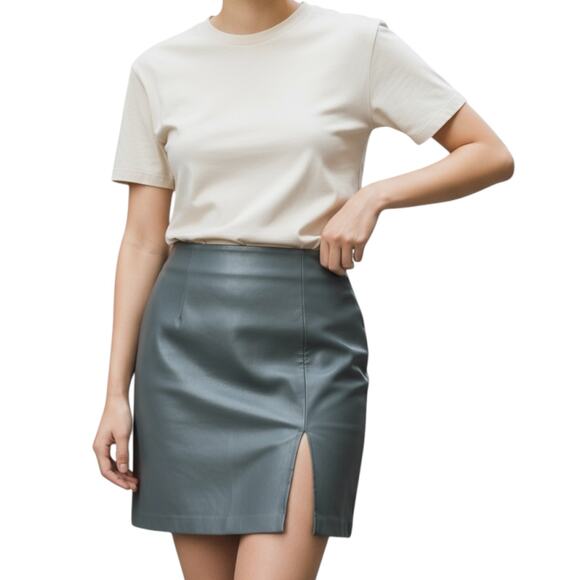 Womens Black Wilsons Leather Pelle Cuir Vintage Leather Pencil Skirt Back Slit 2 - Picture 1 of 8